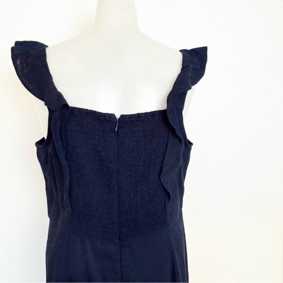 Ann Taylor Navy Linen Blend Scoop Flutter Sleeve Midi Dress 12 P - Picture 7 of 13